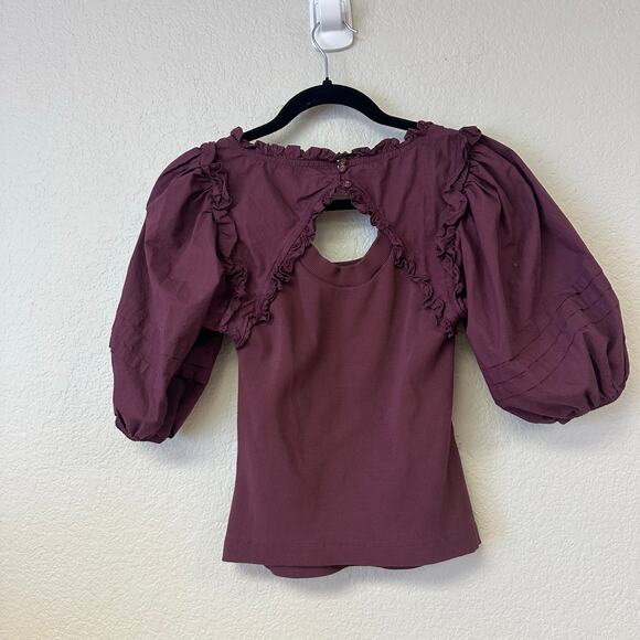 Cleobella Lois Short Puff Poplin Sleeve Blouse in Plum Size XS - Picture 4 of 7